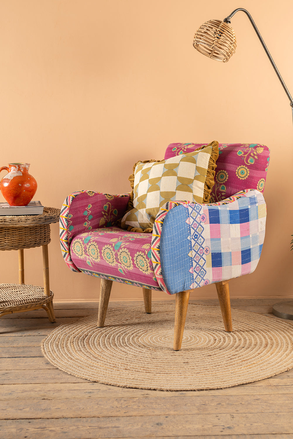 Fuchsia Kantha Panelled Armchair - 05