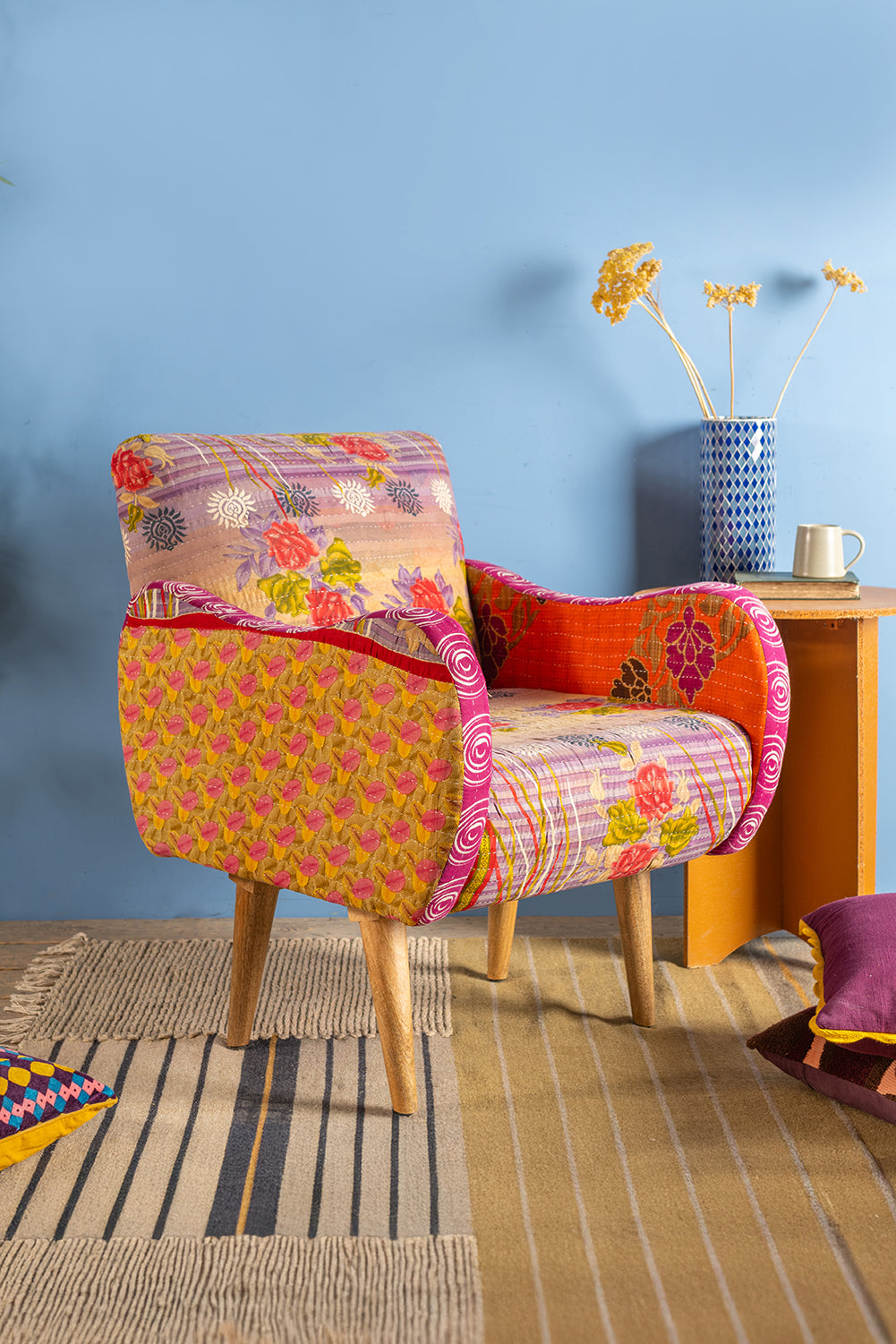 Florals Kantha Panelled Armchair - 08