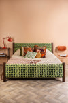 Artus Acacia Wood Super King Bed with Greenwich Upholstery