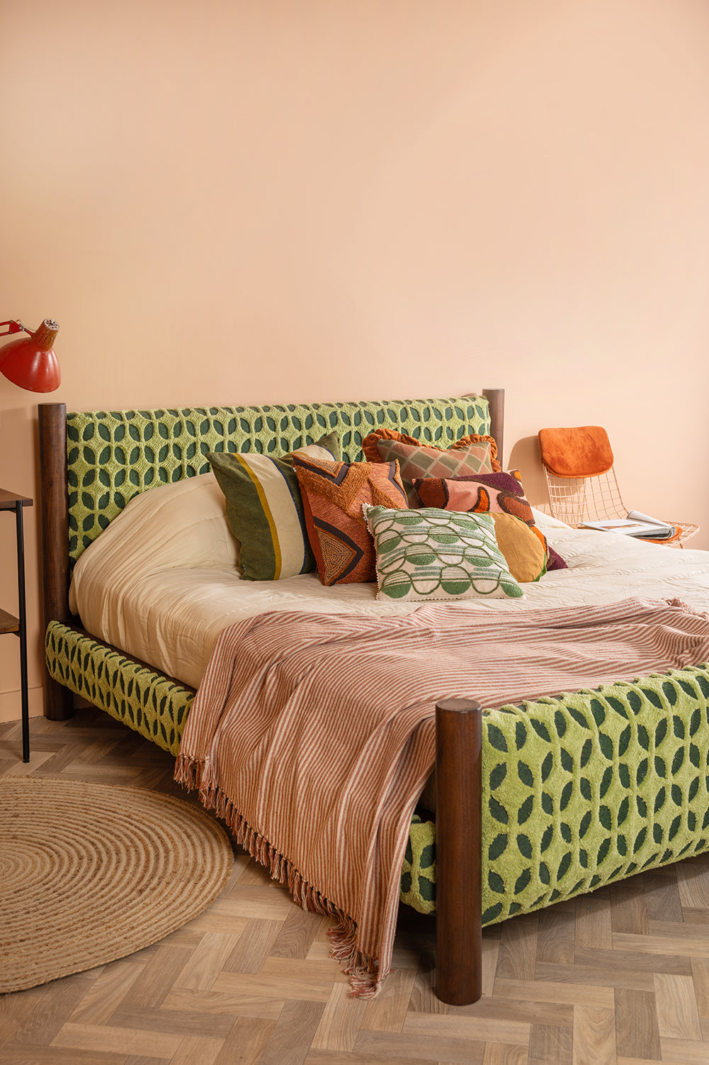 Artus Acacia Wood Super King Bed with Greenwich Upholstery