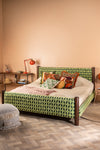 Artus Acacia Wood Super King Bed with Greenwich Upholstery