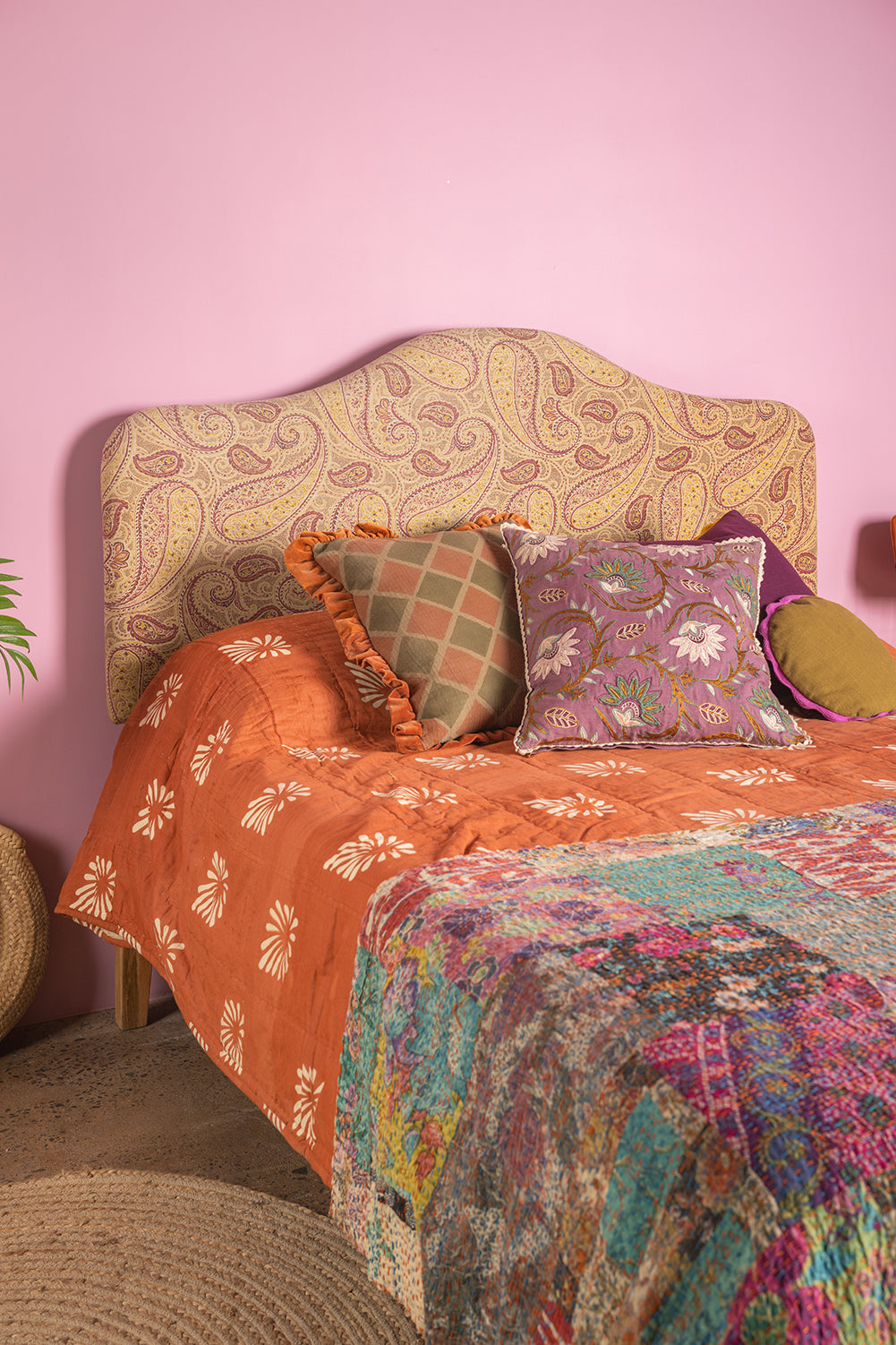 Paisley Kantha Covered King Size Headboard