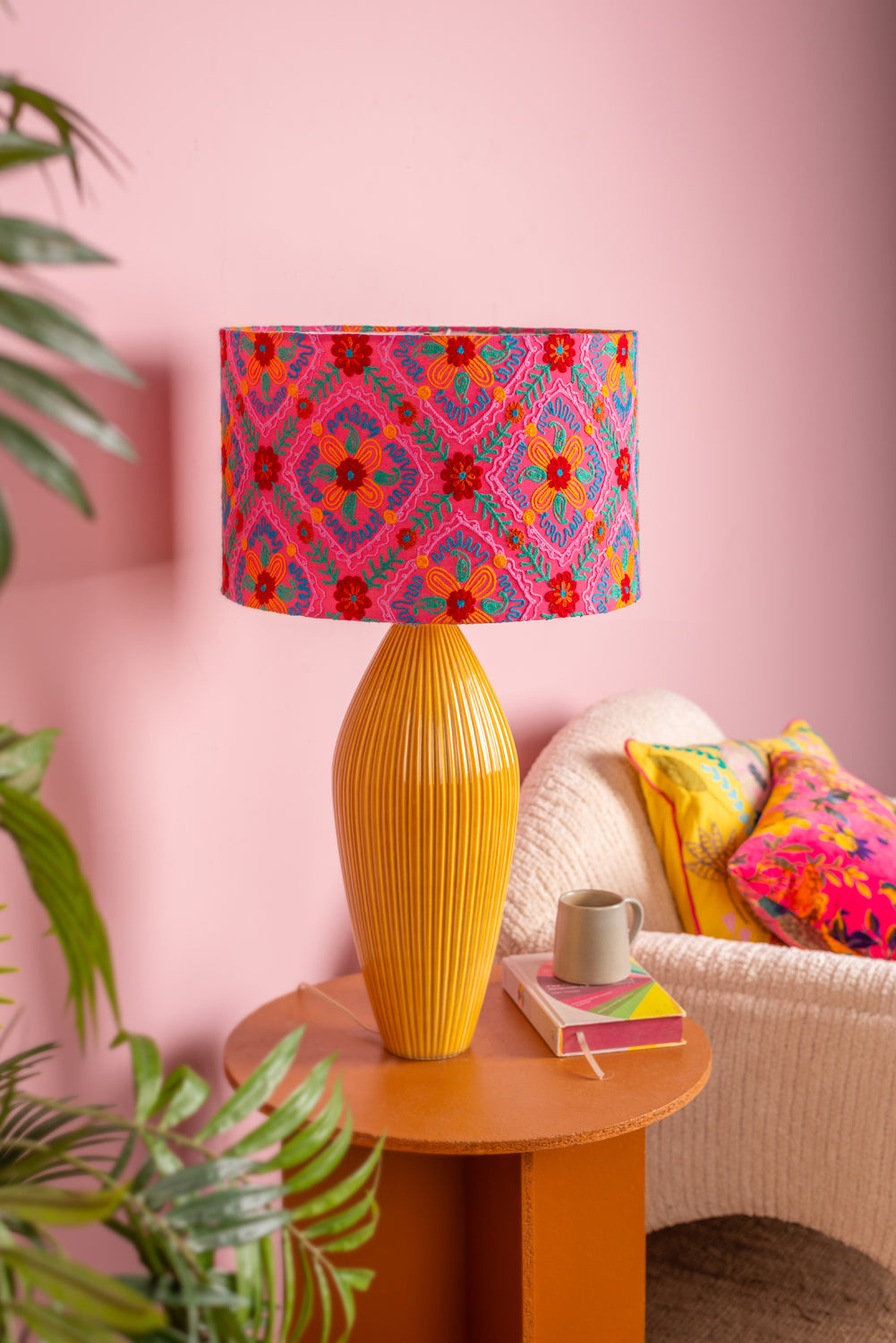 Pink & Orange Embroidered Lampshade