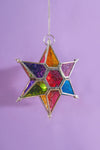 Multi Coloured Iron & Glass Hanging Star Lantern