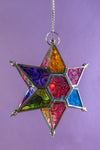 Multi Coloured Iron & Glass Hanging Star Lantern