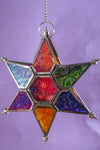 Multi Coloured Iron & Glass Hanging Star Lantern