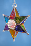 Multi Coloured Iron & Glass Hanging Star Lantern