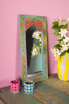 Highly Decorative Arched Wooden Mirror with Mehandi Work