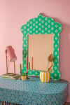 Green Temple Wall Mirror with Bone Inlay