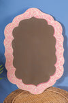 Pink Oval Wall Mirror with Bone Inlay