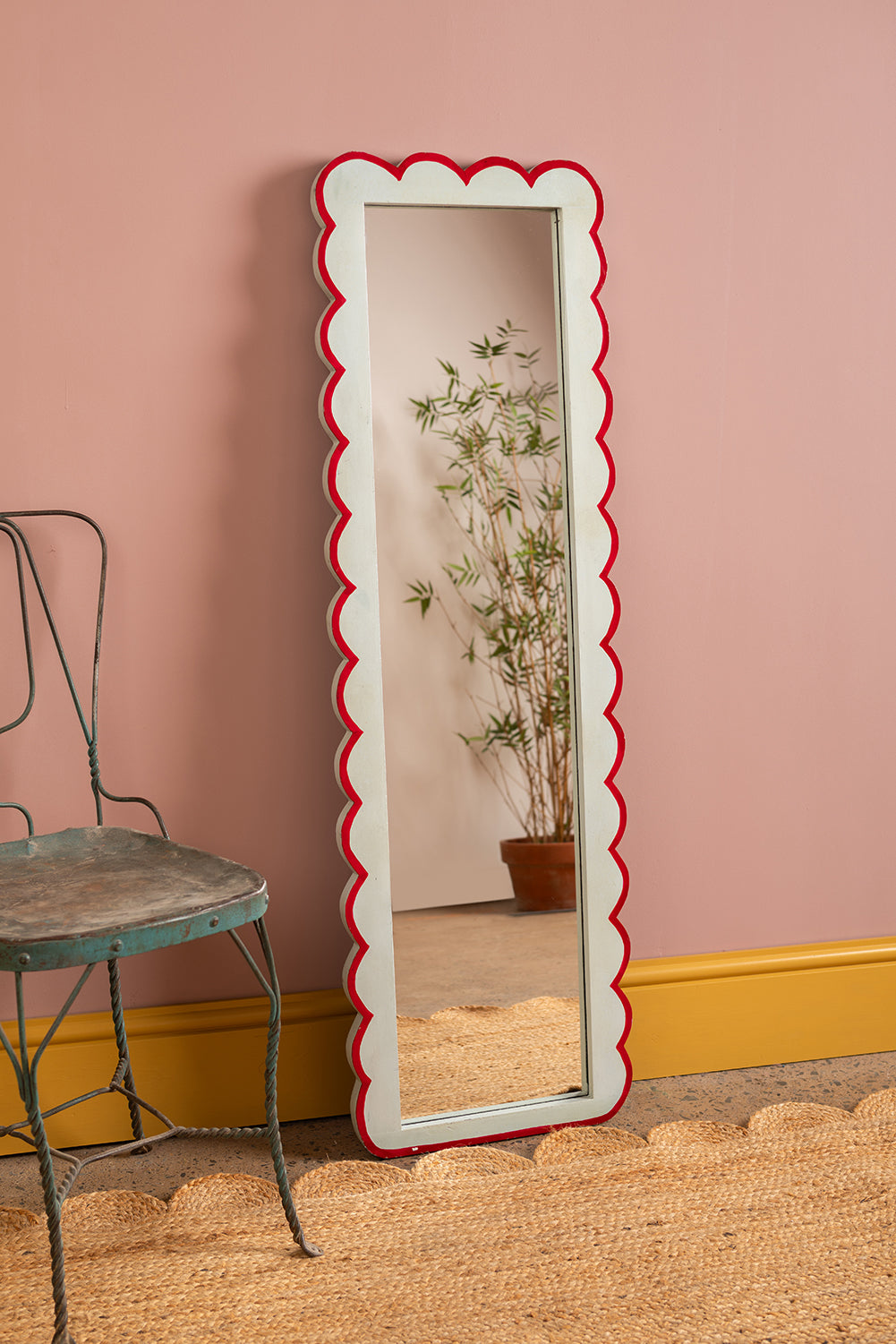 Pale Blue & Crimson Scalloped Full Length Mirror (Seconds)