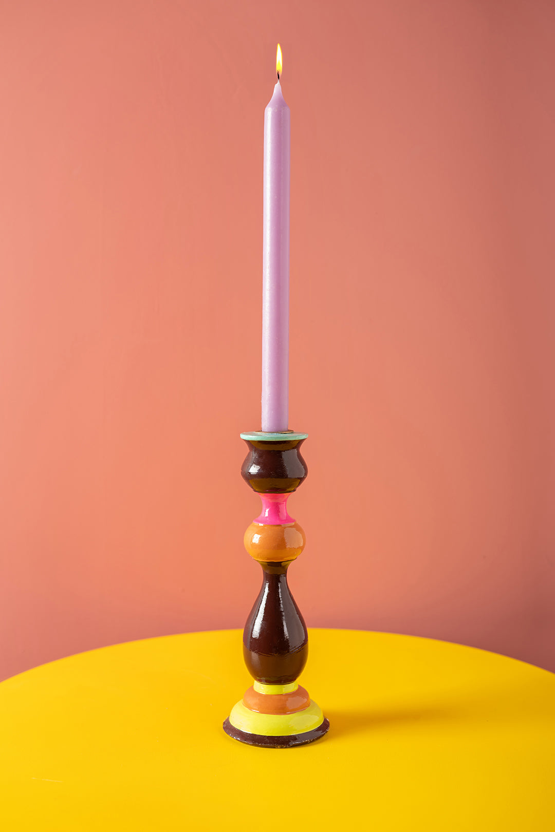 Chocolate & Orange Hand Painted Wooden Candle Holder