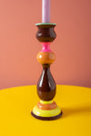 Chocolate & Orange Hand Painted Wooden Candle Holder