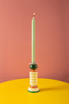 Cream & Green Hand Painted Wooden Candle Holder