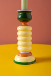 Cream & Green Hand Painted Wooden Candle Holder