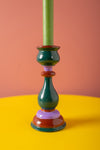Green & Purple Hand Painted Wooden Candle Holder