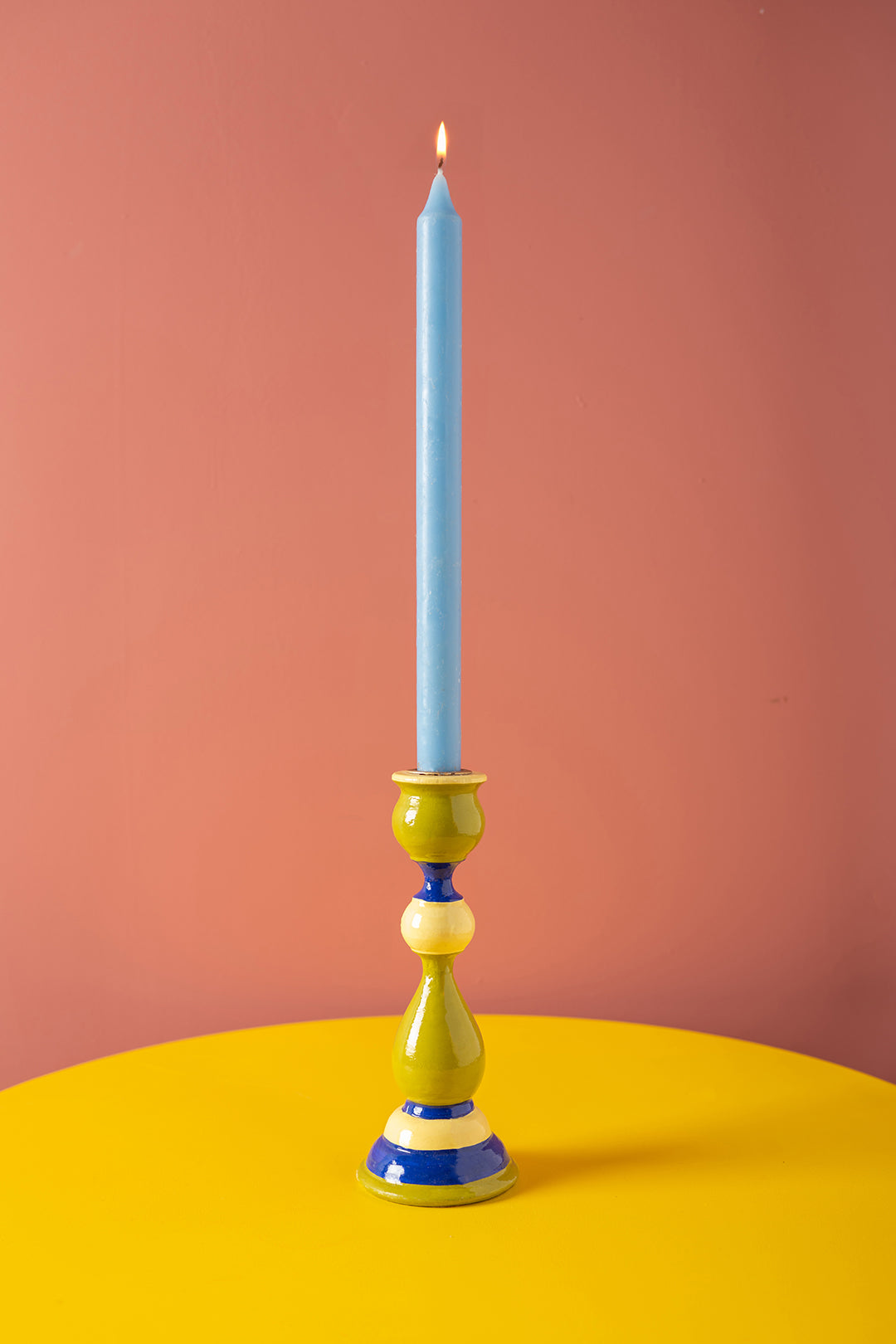 Apple & Blue Hand Painted Wooden Candle Holder