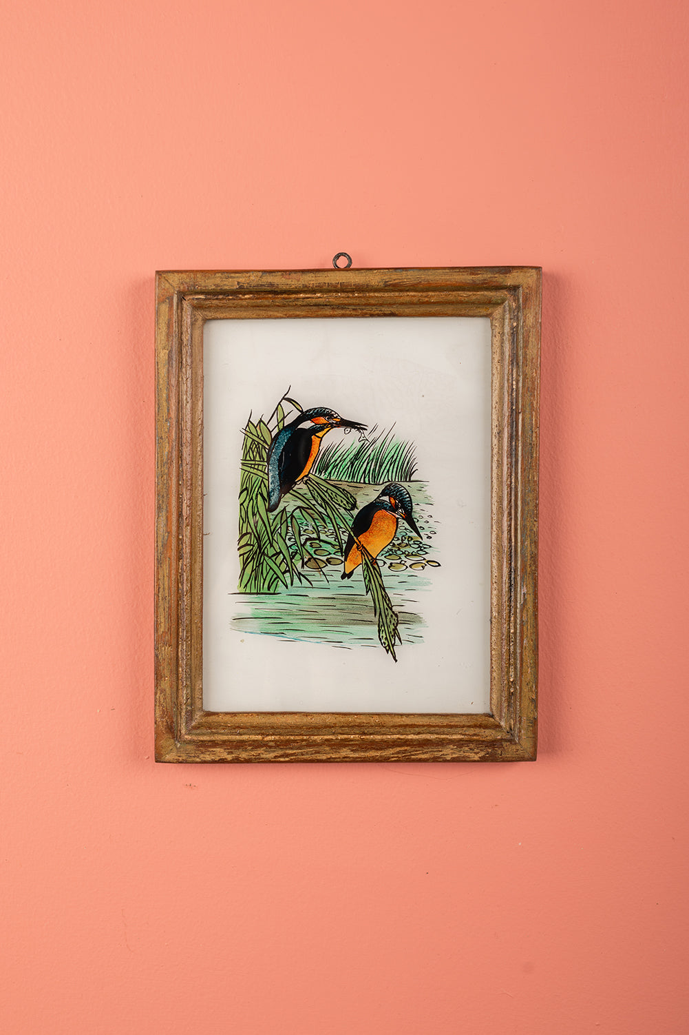 Medium Old Wood Frame with Botanical/Wildlife Painting - 691
