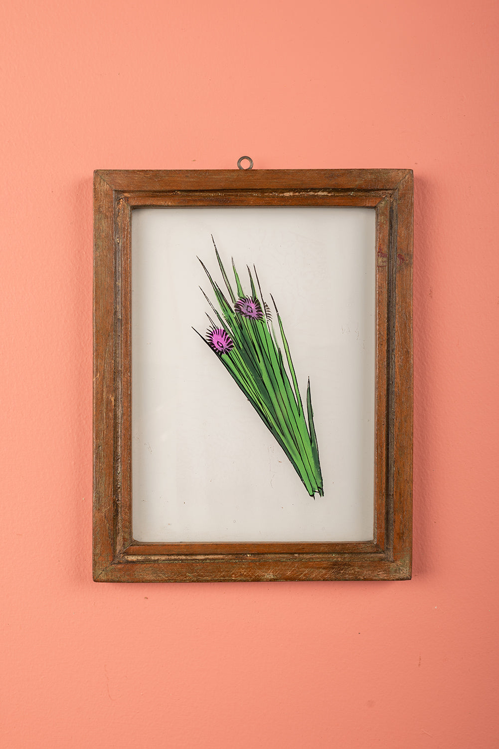 Medium Old Wood Frame with Botanical/Wildlife Painting - 692