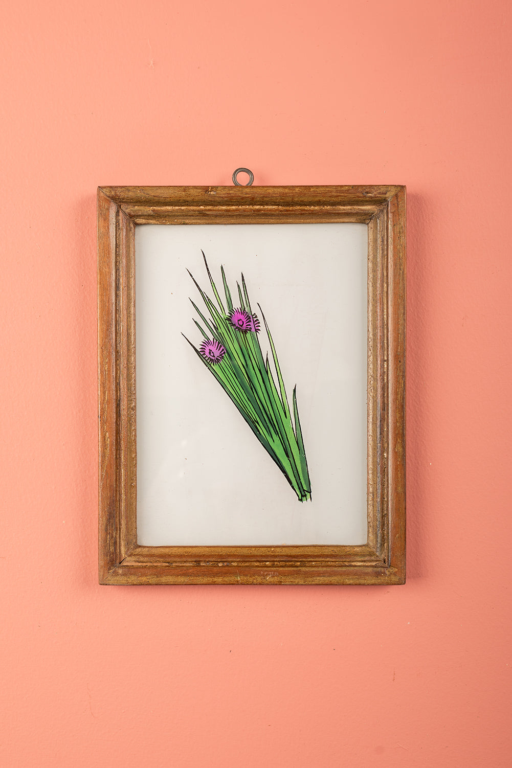 Medium Old Wood Frame with Botanical/Wildlife Painting - 710