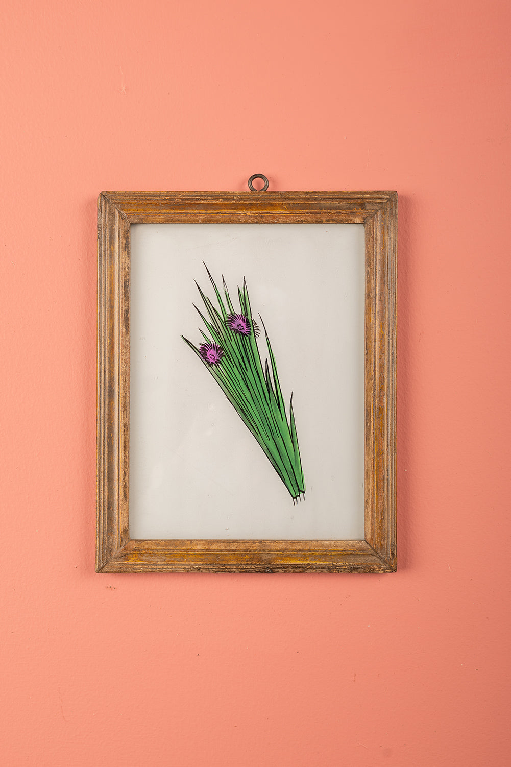 Medium Old Wood Frame with Botanical/Wildlife Painting - 712