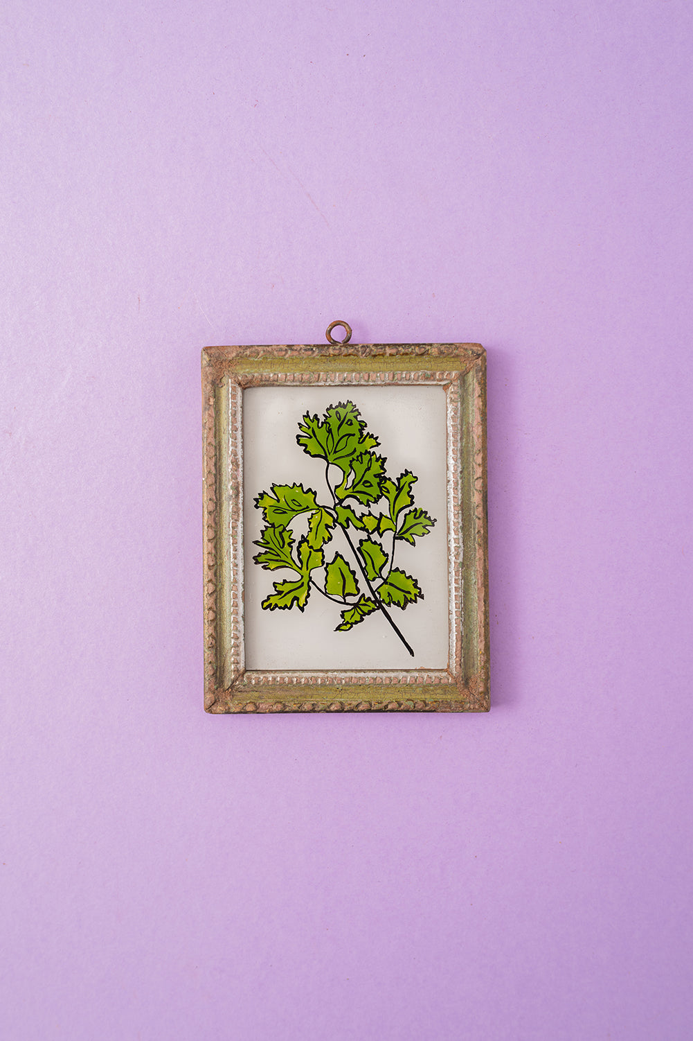 Tiny Old Wood Frame with Botanical/Wildlife Painting - 361