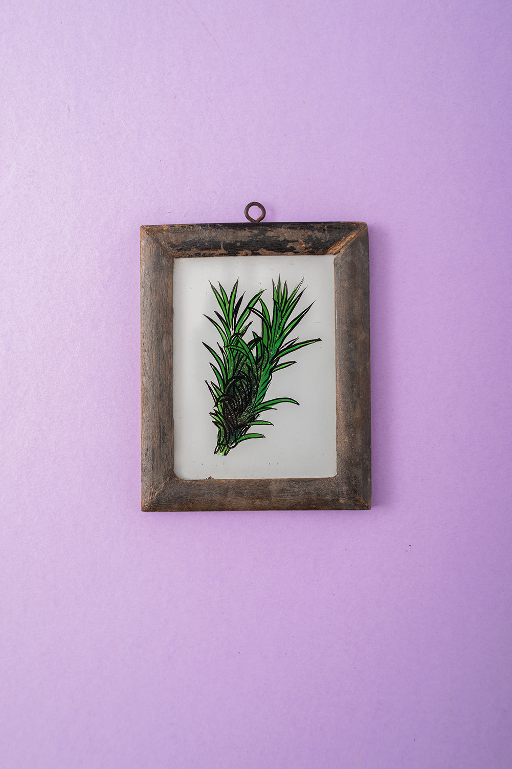 Tiny Old Wood Frame with Botanical/Wildlife Painting - 367