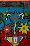 Framed Vintage Bead & Painted Glass Artwork - 14