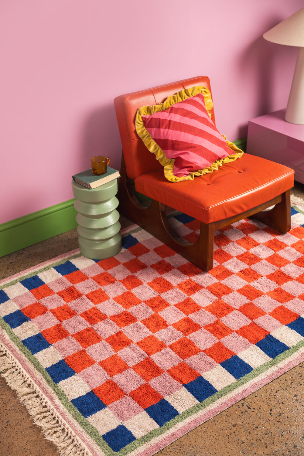 Lizzie Pink & Red Chequered Recycled Cotton Medium Rug
