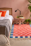 Lizzie Pink & Red Chequered Recycled Cotton Medium Rug