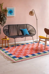 Lizzie Pink & Red Chequered Recycled Cotton Large Rug