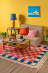 Lizzie Pink & Red Chequered Recycled Cotton Extra Large Rug