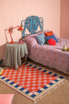 Lizzie Pink & Red Chequered Recycled Cotton Medium Rug