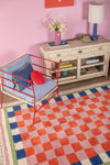 Lizzie Pink & Red Chequered Recycled Cotton Extra Large Rug