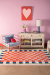 Lizzie Pink & Red Chequered Recycled Cotton Extra Large Rug