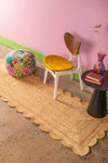 Jute Natural Runner Rug with Scalloped Edge