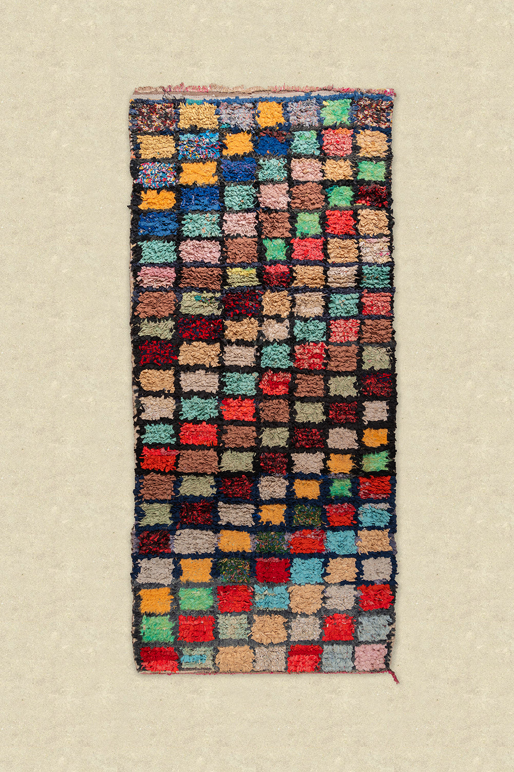 Vintage Moroccan Boucherouite Checkered Rug 120x270cm - (02)