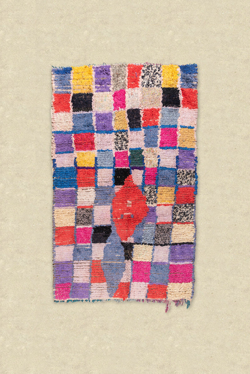 Vintage Moroccan Boucherouite Checkered Rug 115x185cm - (04)