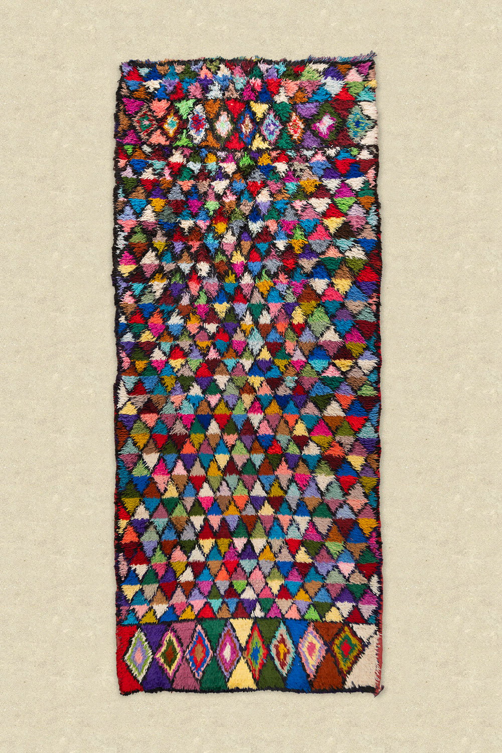 Vintage Moroccan Boucherouite Tufted Triangle Rug 155x380cm - (07)