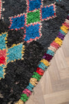 Vintage Moroccan Black Boucherouite Rug 150x240cm- (11)