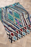 Vintage Moroccan Blue Lines Boucherouite Rug 105x155cm - (12)