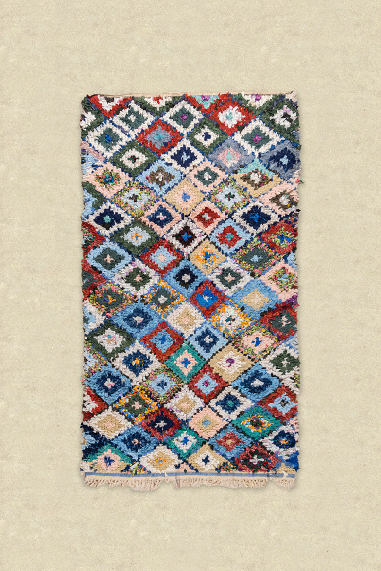 Vintage Moroccan Diamond Boucherouite Rug 105x200cm - (16)