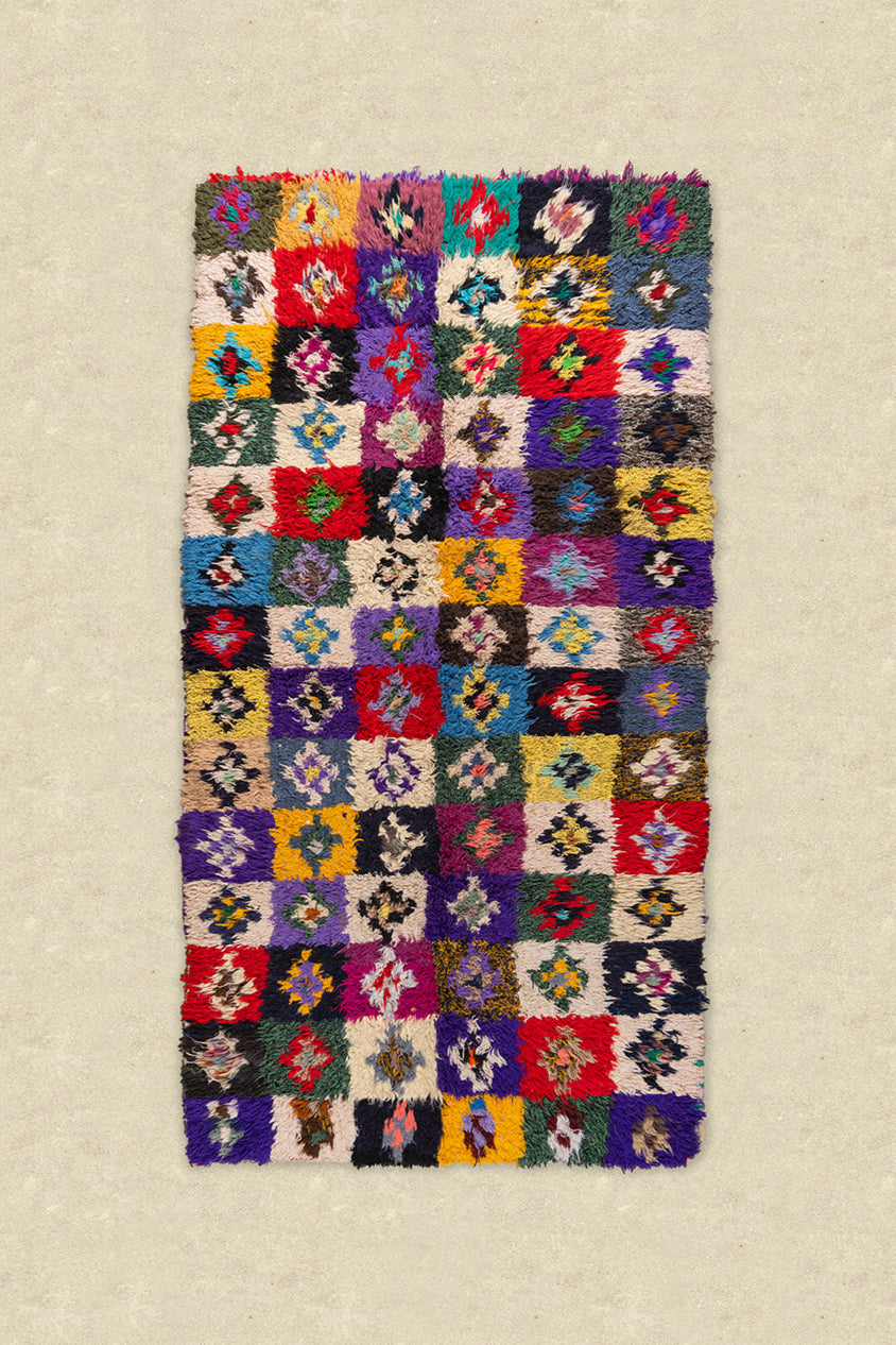 Vintage Moroccan Multi Check Boucherouite Rug 120x225cm - (17)