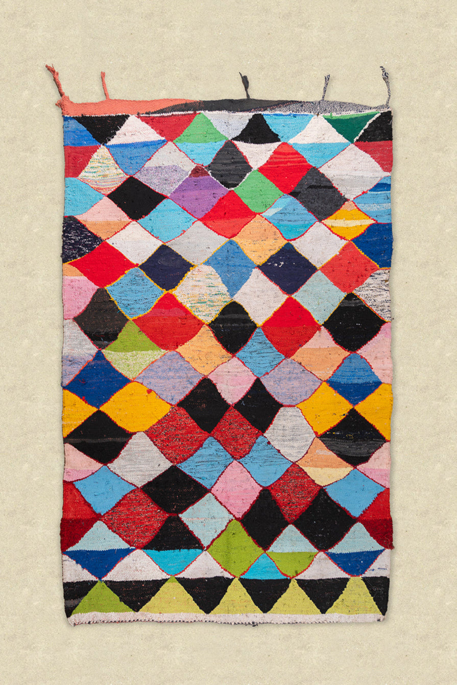 Vintage Moroccan Flat Weave Boucherouite Diamond Rug 150x240cm - (19)