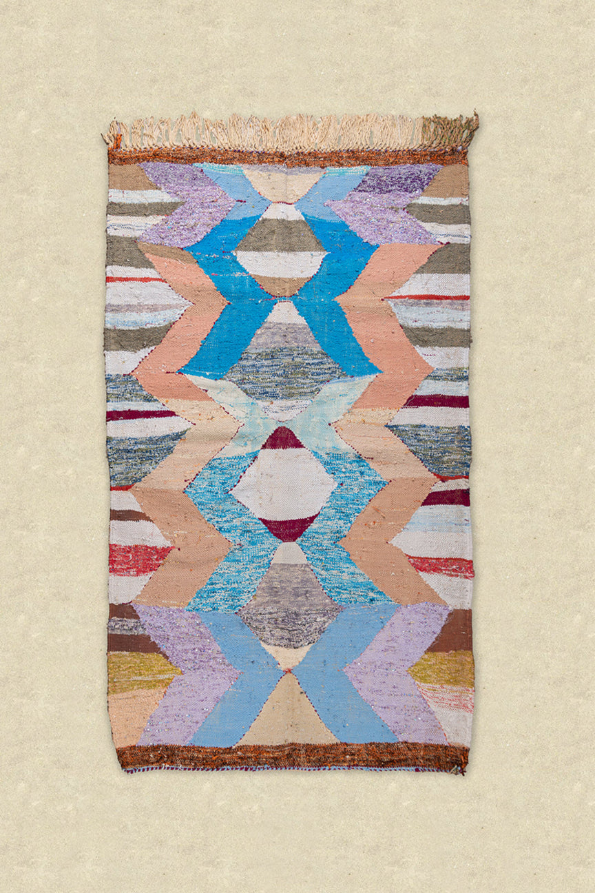 Vintage Moroccan Flat Weave Boucherouite Rug 130x220cm - (22)