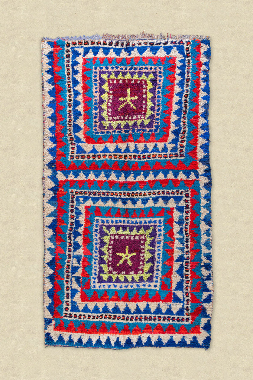 Vintage Moroccan Geometric Boucherouite Rug 145x270cm- (39)