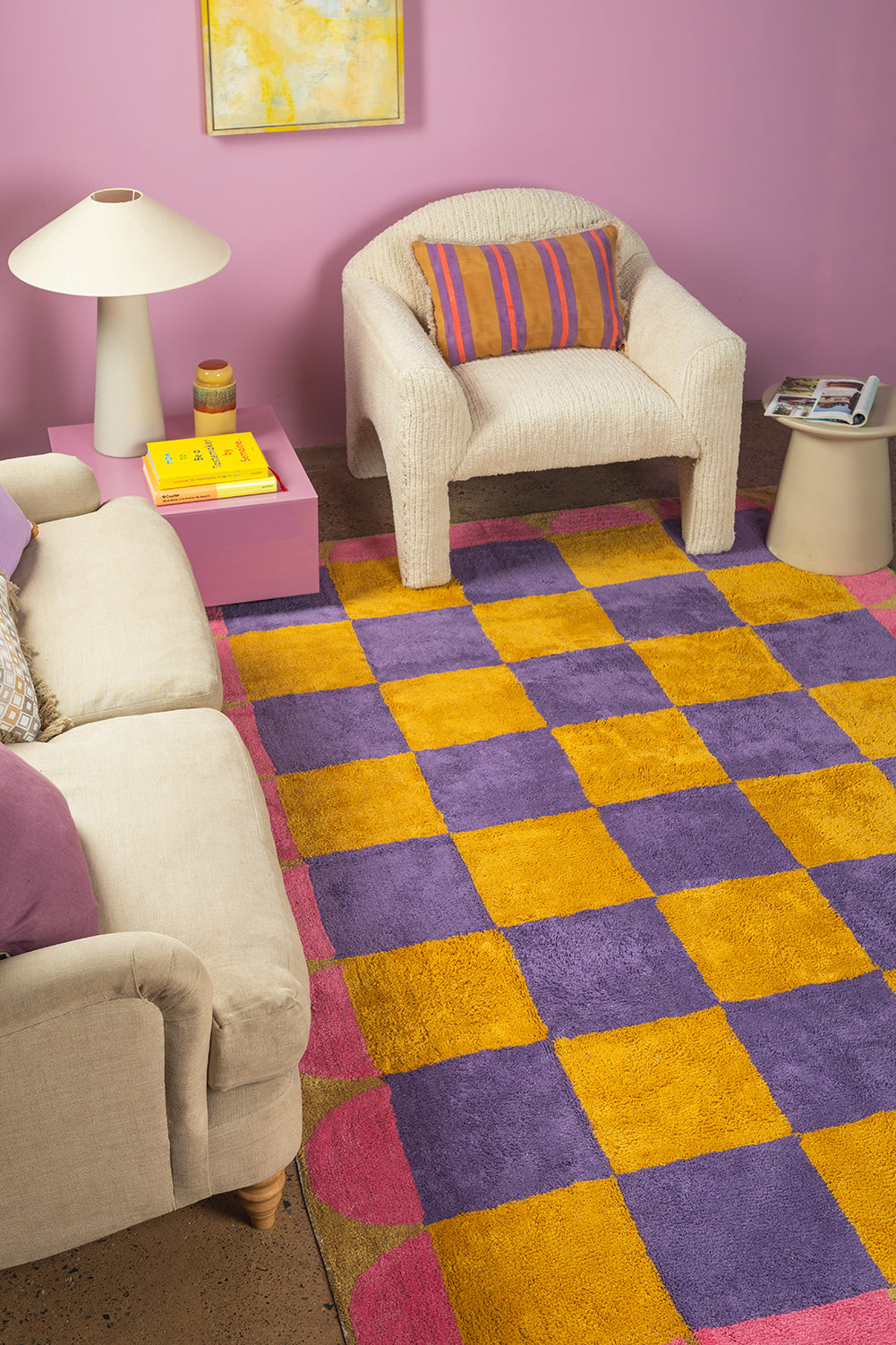 Mallow Check & Scallop Recycled Cotton Rug