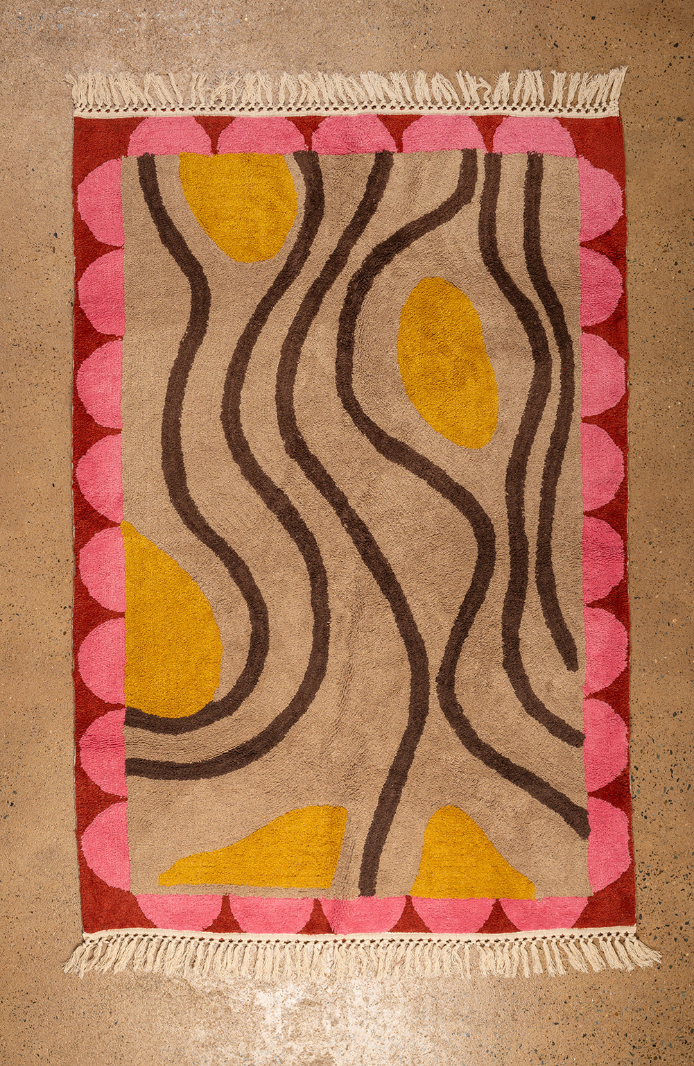 Ex Sample/Seconds Brown Tones Abstract Swirl with Arch Border Tufted Medium Rug