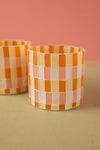 Ex Sample/Seconds Set of Two Orange & White Mosaic Glass Votives