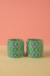Ex Sample/Seconds Set of Two Blue & Green Mosaic Glass Votives